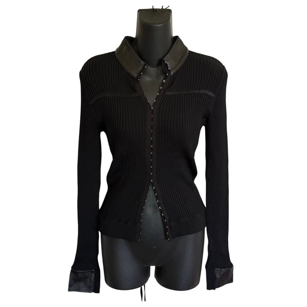 Y2K Vintage Bebe Black Lace up back collared Leather Accent size L